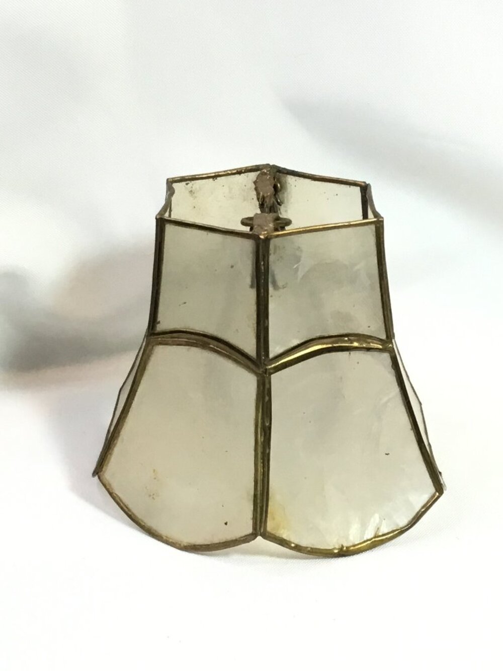 Vintage Capiz Shell Lamp Shade Bell shaped Brass Color Scalloped Bottom 4"H